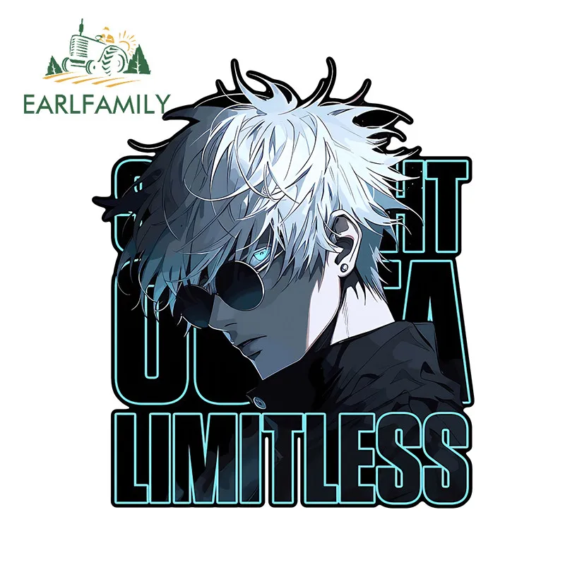 

EARLFAMILY Cartoon Anime Gojo Satoru Car Sticker Caravan Surfboard Windows Electric-Bicycle Waterproof Vinyl Decals Car Label