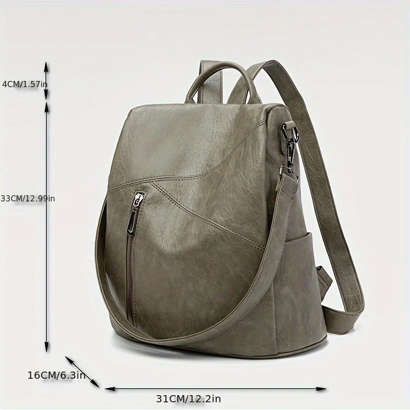 Mochila de couro vintage impermeável para mulheres, sacos urbanos verdes, mochilas antifurto, mochila de bolso grande, bolsa de viagem feminina