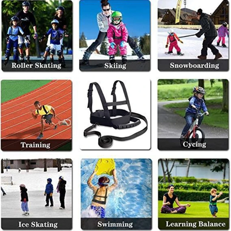 Arnés de esquí para niños, arnés de hombro para esquí, correas de seguridad para entrenamiento de Patinaje con asa, Correa extraíble para niños,