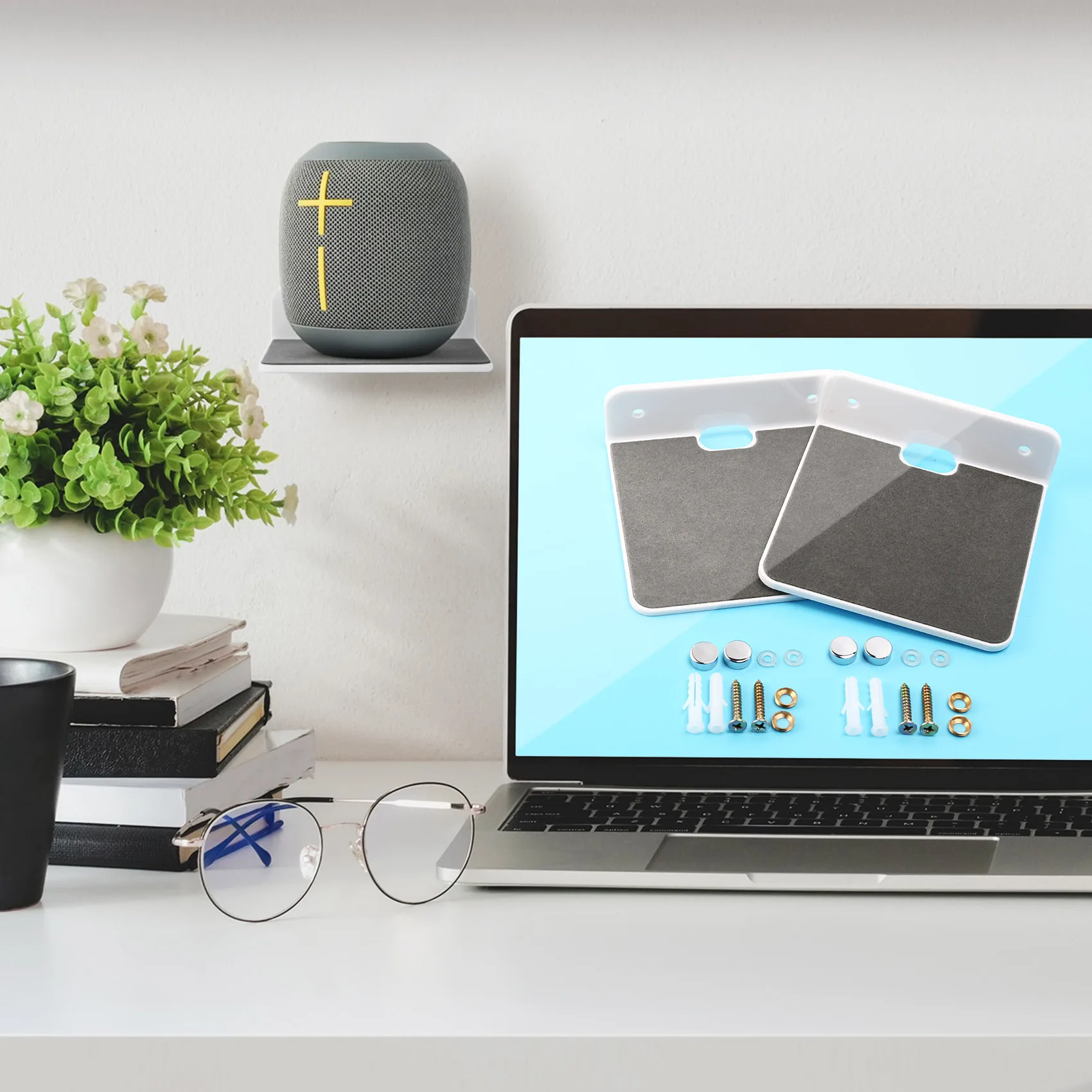 حامل مكبر صوت على الحائط ABFN-2Pack، رف عرض مثبت على الحائط من الأكريليك لمكبر صوت بلوتوث وكاميرا الويب والهواتف المحمولة،