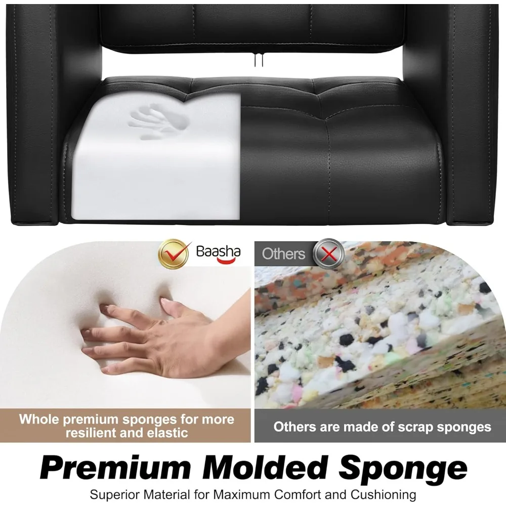 Sillón de salón de alta gama, dorado y negro, piel sintética, 360 °   Giratorio, capacidad de peso de 330 libras, cojín de espuma viscoelástica, reposabrazos