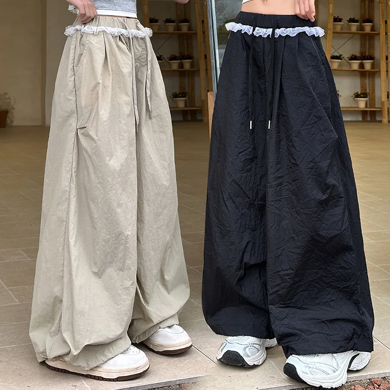 Summer Lace Pants Girls Fashion Work Pants New Sweet Casual Trousers Kids Solid Loose Straight Trousers Children Thin Underwear