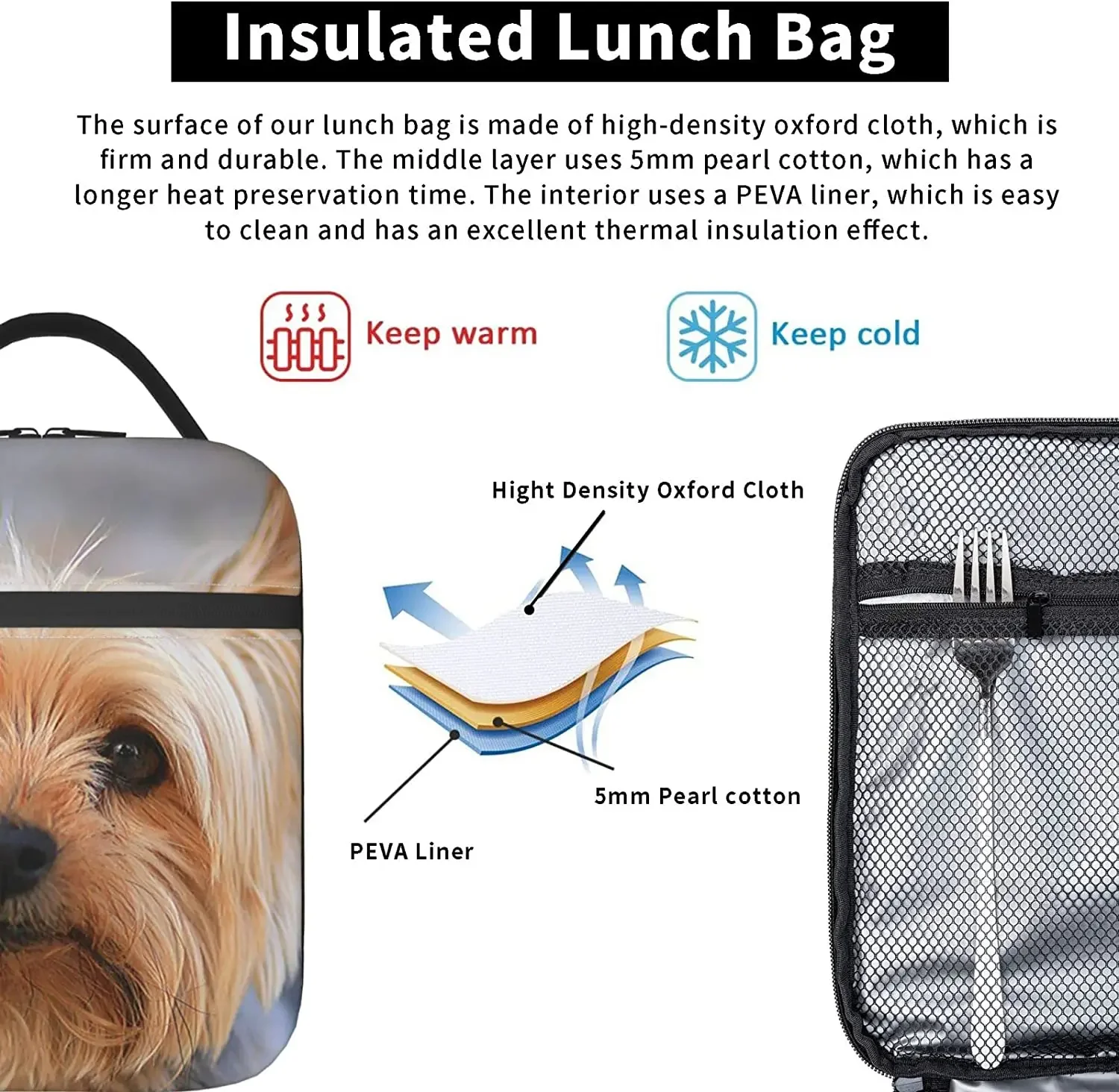 Yorkshire Terrier Dog Lunch Bag For Women Men Reusable Lunch Box For Office Work School Picnic Beach