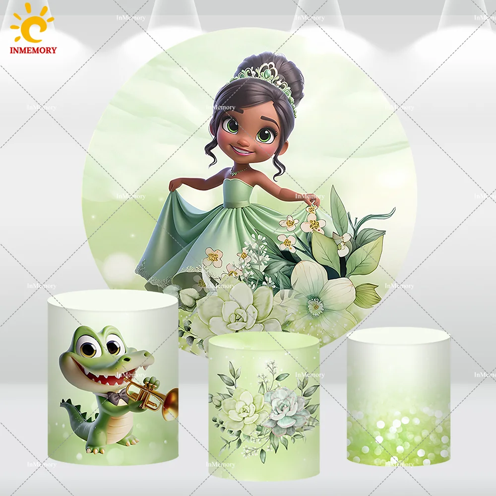 Disney Princess Tiana Baby Shower Round Backdrop Cover, Girls First Birthday Party Supplies, Green Wall Frog Cake Table Banner