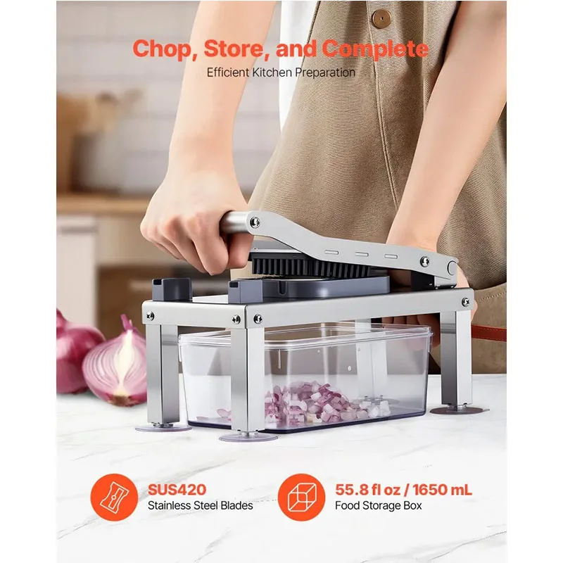 Multifunctional Manual Vegetable Dicer Stainless Steel Hand Press Fruit Chopper with Multiple Cutting Blades for Onion Potato
