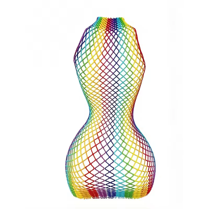 Damenkleid Regenbogen-Bademode Gestreifter Netz-Badeanzug Bikini Durchsichtiger Mesh-Bodysuit Strandkleidung Sommer-Tanz-Festival-Kleidung – Detail 3