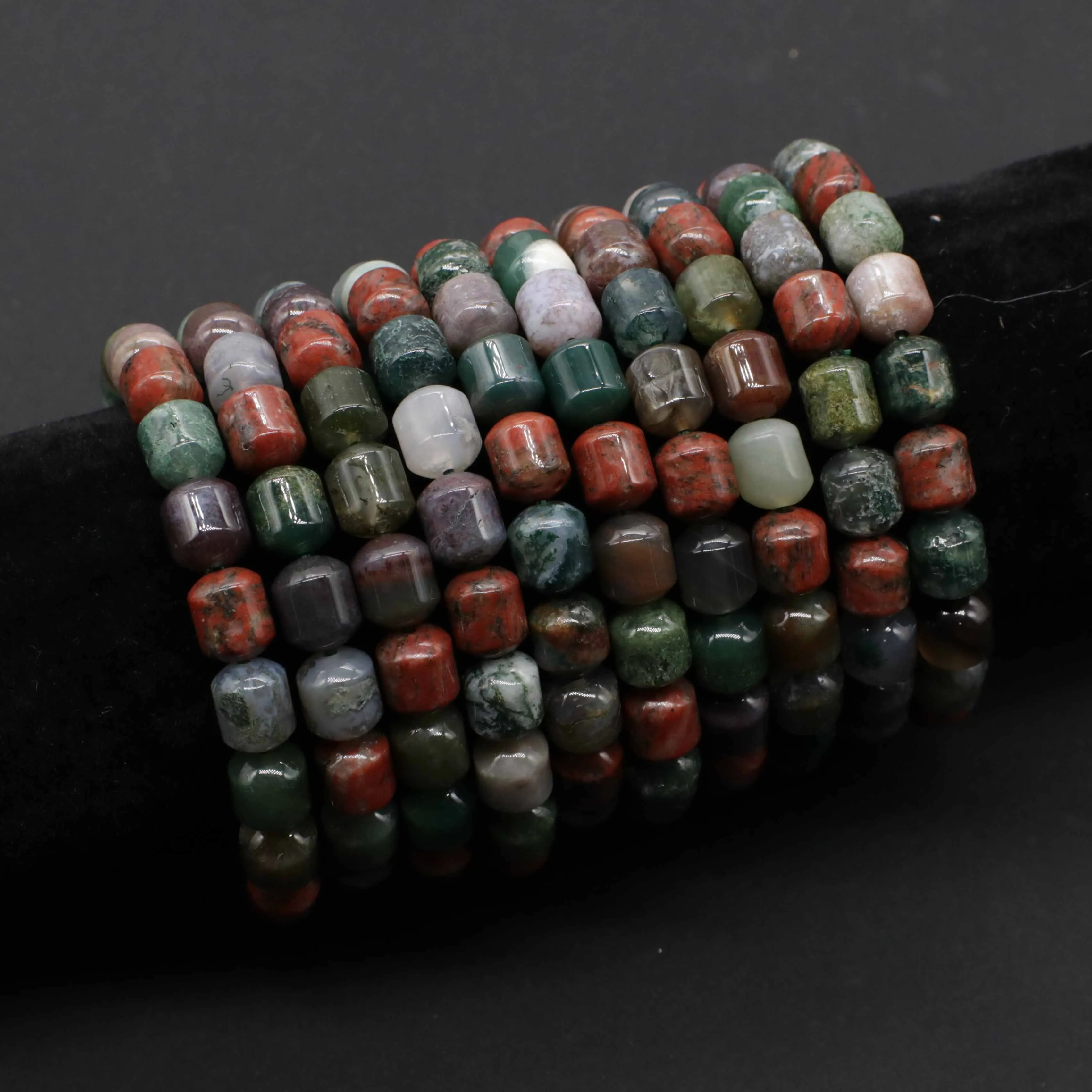 Gains 8 MM India Agate Drum Type Beads Stretch Bracelet Friend Gift Graduation Souvenir Free Shipping