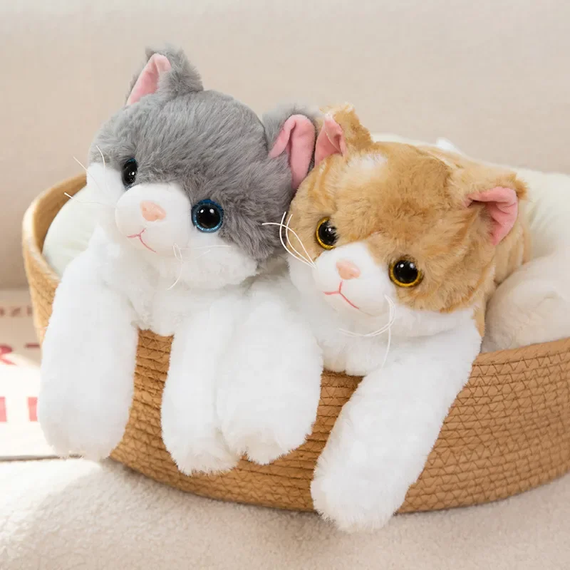 Realistic Cute Lying Cat Doll Plush Toy Soft Stuffed Animal simulation Pet Kitten Pillow Home Decor for Girls Kids Birthday Gift