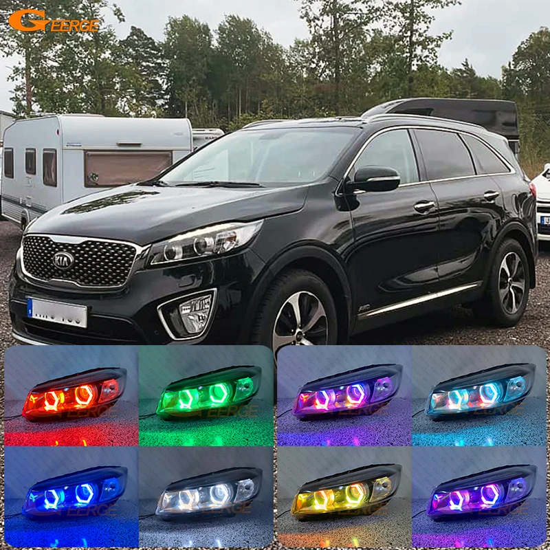 

For Kia Sorento UM 2015 2016 2017 2018 2019 2020 Bluetooth APP Dynamic Multi Color RGB LED Angel Eyes Hexagon Hex Halo Rings