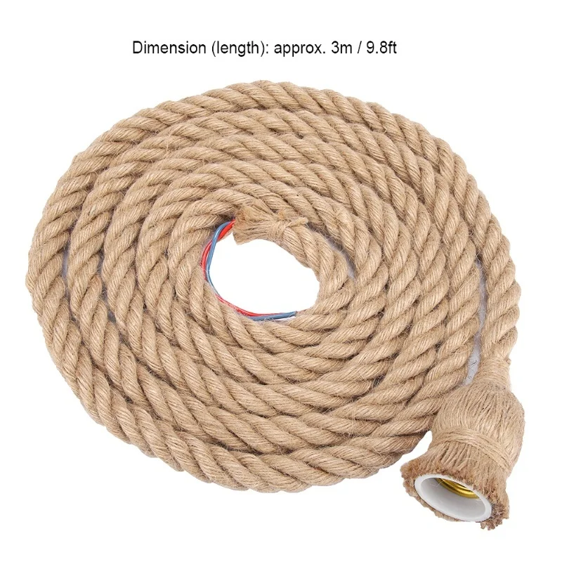 3m E27 Vintage Hemp Rope Ceiling Light Base Pendant Lamp Bulb Holder 85-265V