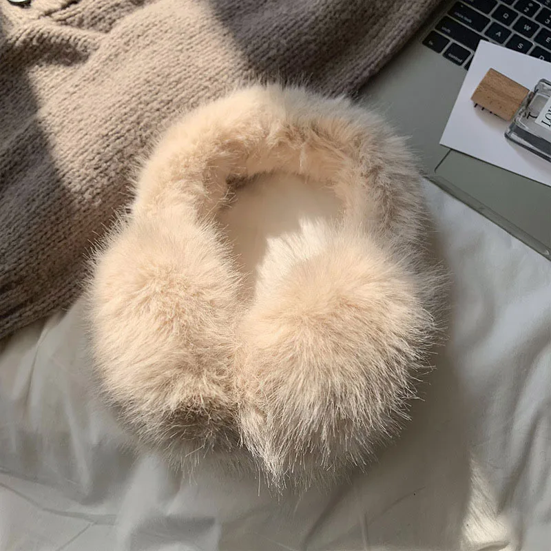 New Winter Women Imitation Rabbit Fur Plush Earmuffs, Cute Solid Color Warm And Antifreeze Foldable Earmuffs For Outdoor Sports