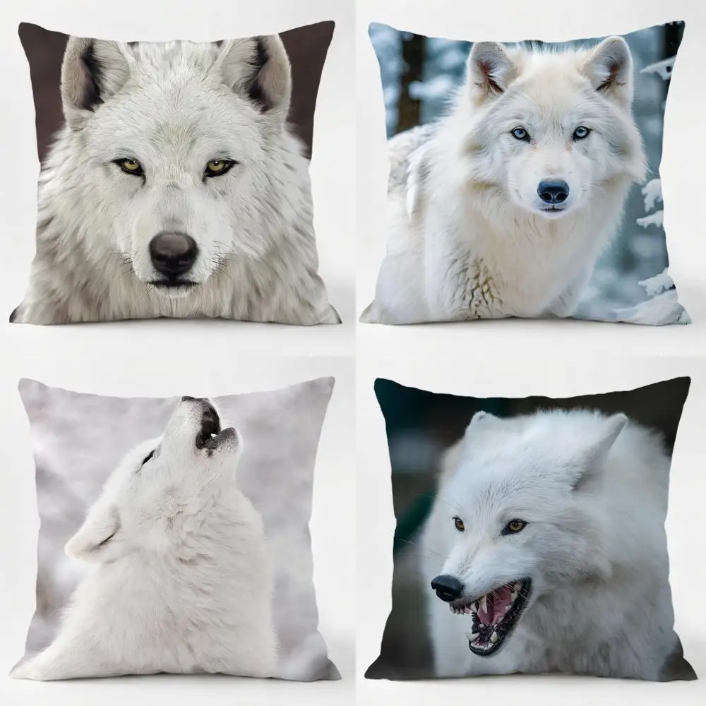 Noble Wild Art W-White Wolf Cushion Cover Sofa Home Living Room Car Decor Washable Decorative Square Pillowcase