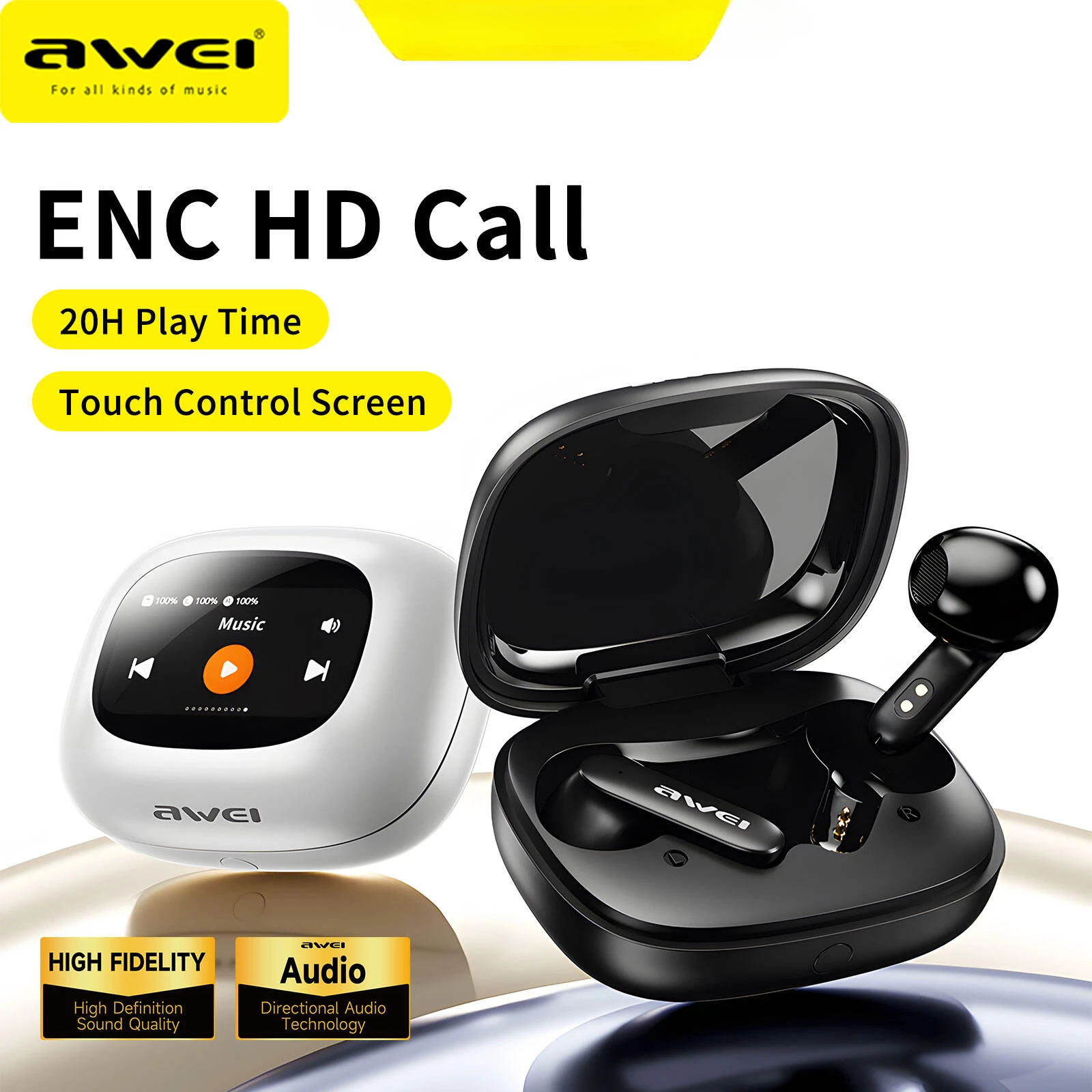Awei TP97 ENC شاشة ملونة كبيرة سماعة بلوتوث ANC بلوتوث 5.4 سماعة أذن مع ميكروفون سماعة أذن لاسلكية