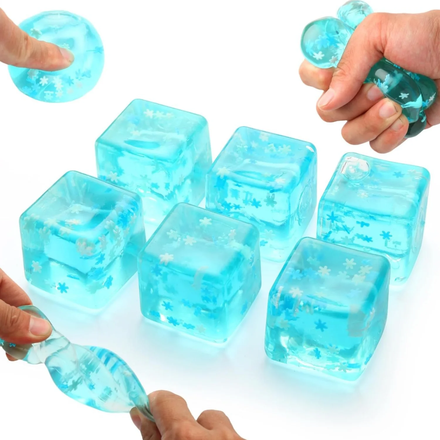 Stress Ice Cube with Snowflakes Squeeze Toy Slow Rise Sensory Squishy Balls for Kids Anxiety Relief, Classroom Prizes