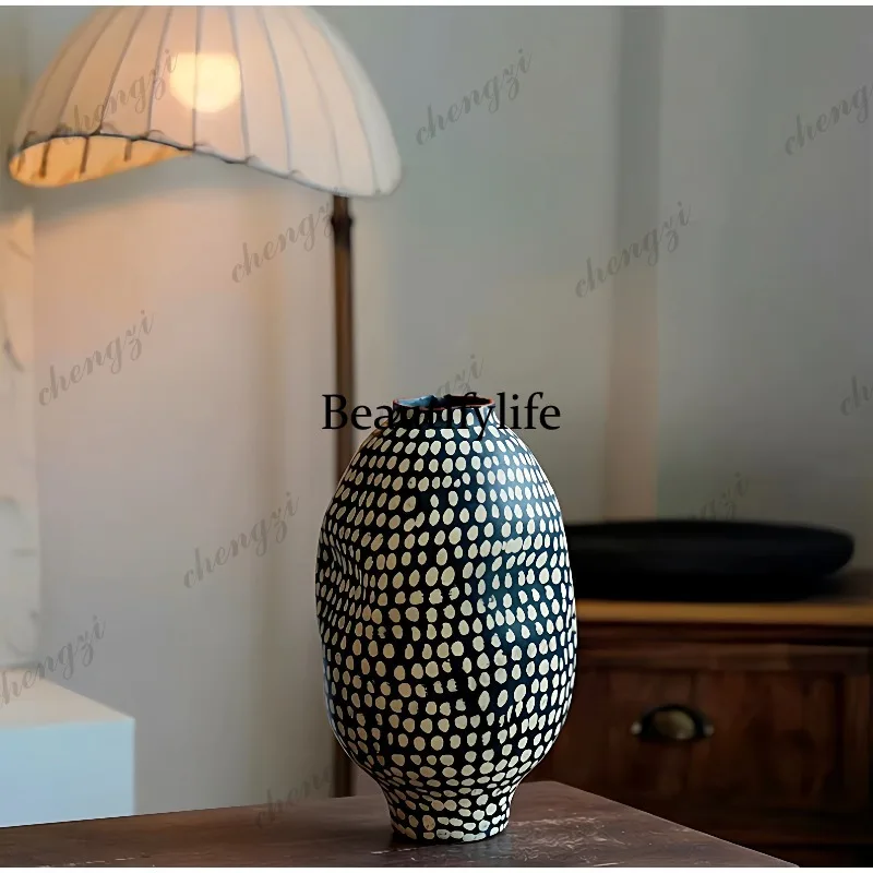 Wabi-sabi wind wave dot ceramic vase art flower vessel model room hotel decorative ornament