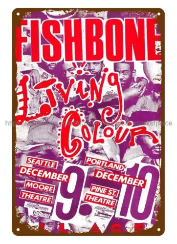 garden reproductions 1990 Fishbone,Living Colour Concert Poster metal tin sign