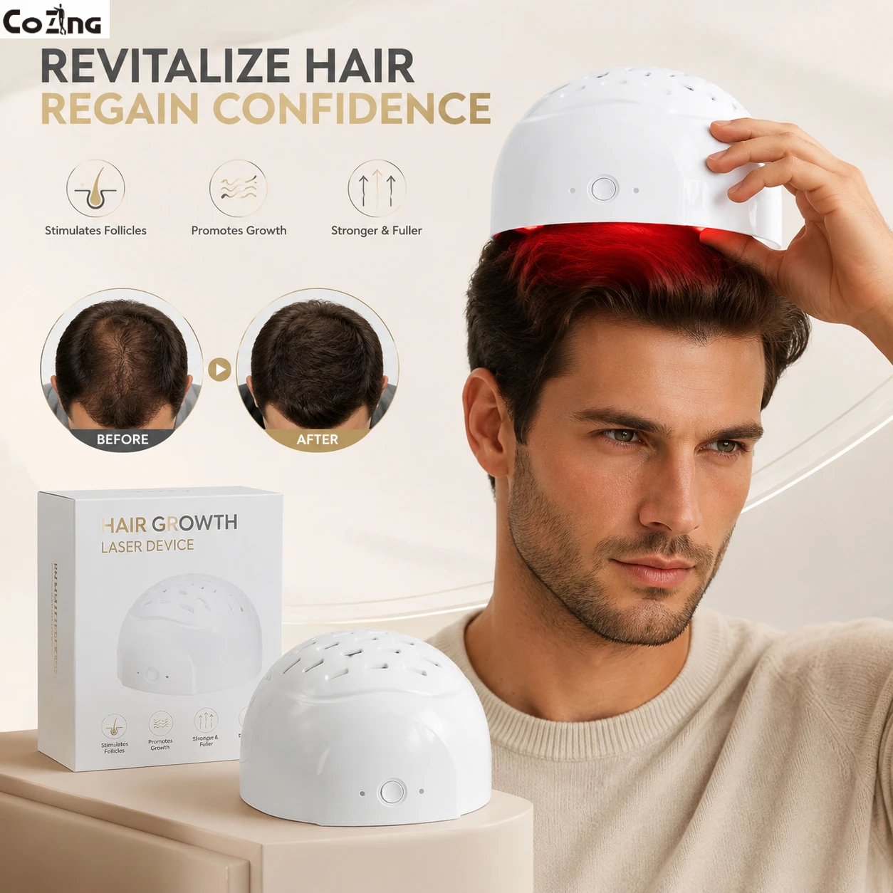 Red Light Therapy for Hair Loss, COZING C300 Laser Cap with 90 Diodes & 210 LEDs, Adjustable Zones