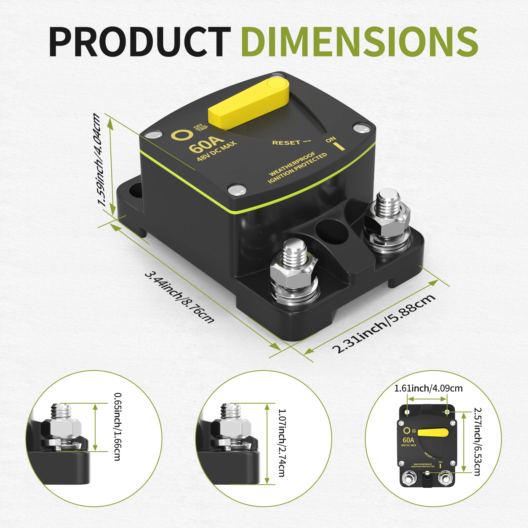 30-300A Marine Circuit Breaker with Manual Reset 12V Circuit Breaker DC Waterproof Circuit Breaker Inline Circuit Fuse Breaker