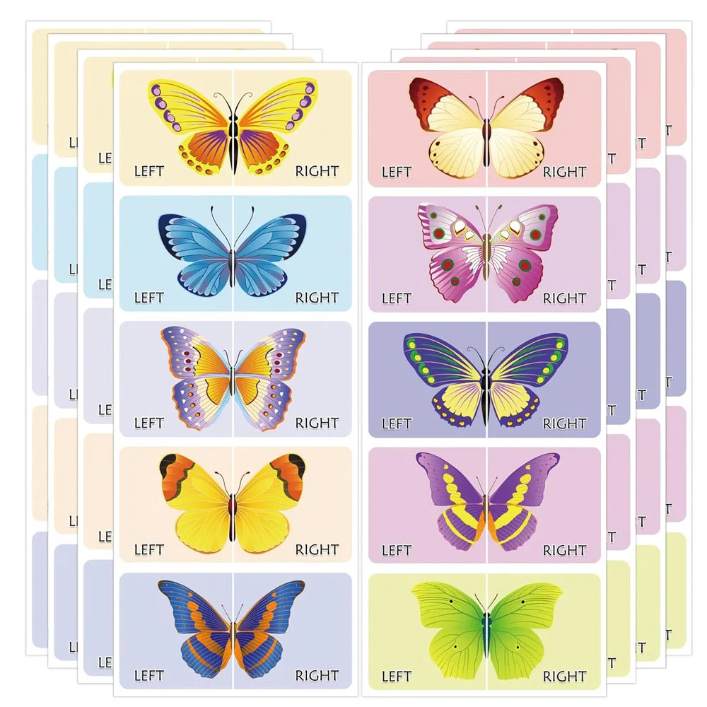 Cute Butterfly Right Left Stickers 3x1.5Inch Cartoon Butterfly Decals for Boys Girls Shoes Stickers for Decorations 80Pcs