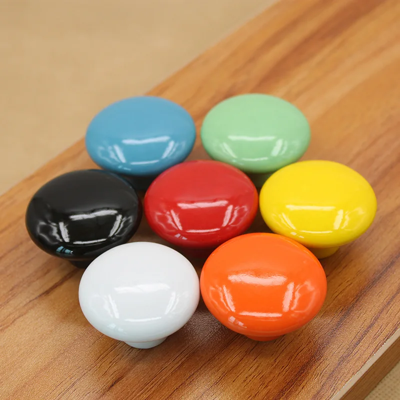 Colorful Ceramic Door Handles Round Cabinet Knobs Cupboard Drawer Wardrobe Pull Knob Furniture Candy Color Accessories