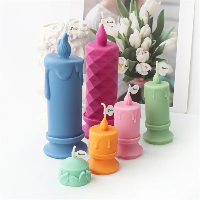 

Tear Mark Drill Surface Flame Cylinder Candle Silicone Mold For Festive And Romantic Decoration Gypsum form Homemade Handicraft