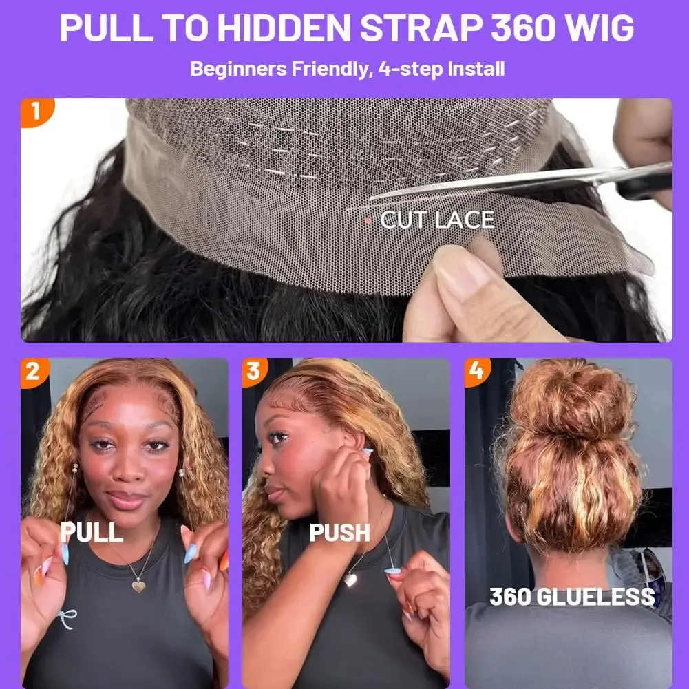 28 32inch 360 Curly Wigs P4/27 Highlight Wig Human Hair Deep Wave Frontal Wig Hd Lace Wigs 360 Full Lace Wig Invisible Drawstring