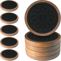 Black Pattern Round Cork Coasters With Holder Stand Rack Wooden Drinks Absorbent Mat Glass Cup Mug Pad Tabletop Decorations