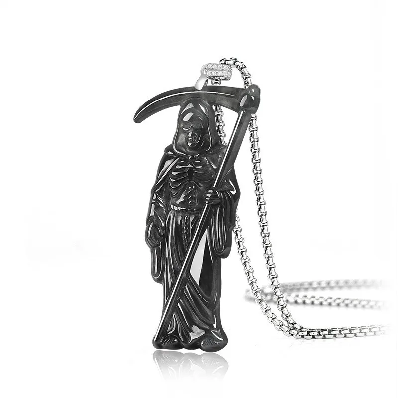 Original Natural A-grade Jade Black Chicken Skull Death Pendant with S925 Silver Inlaid Fashion For Men's Gifts Drop Shipping