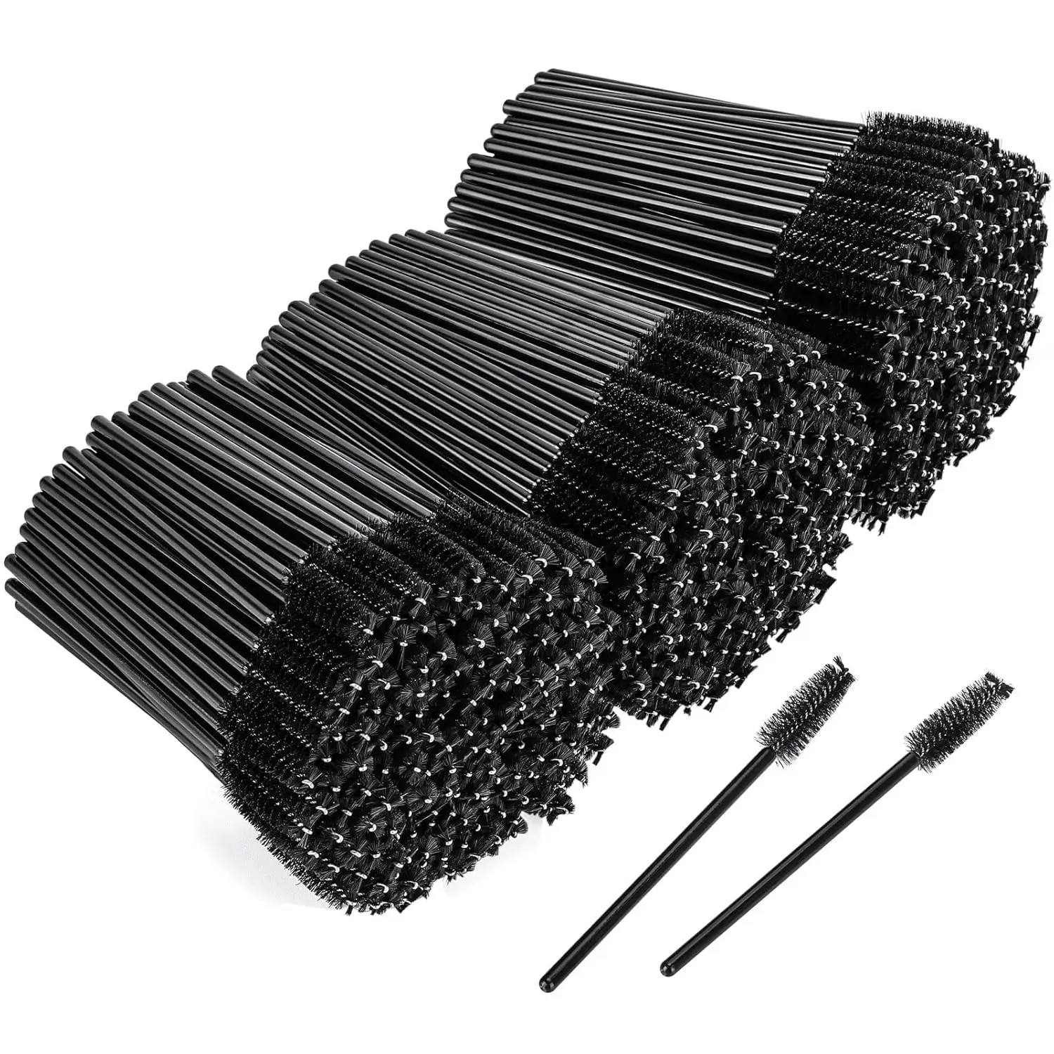 500 Disposable Mascara Wands Eyelash Brushes Brow Applicators Lash Spoolies for Extensions - Black