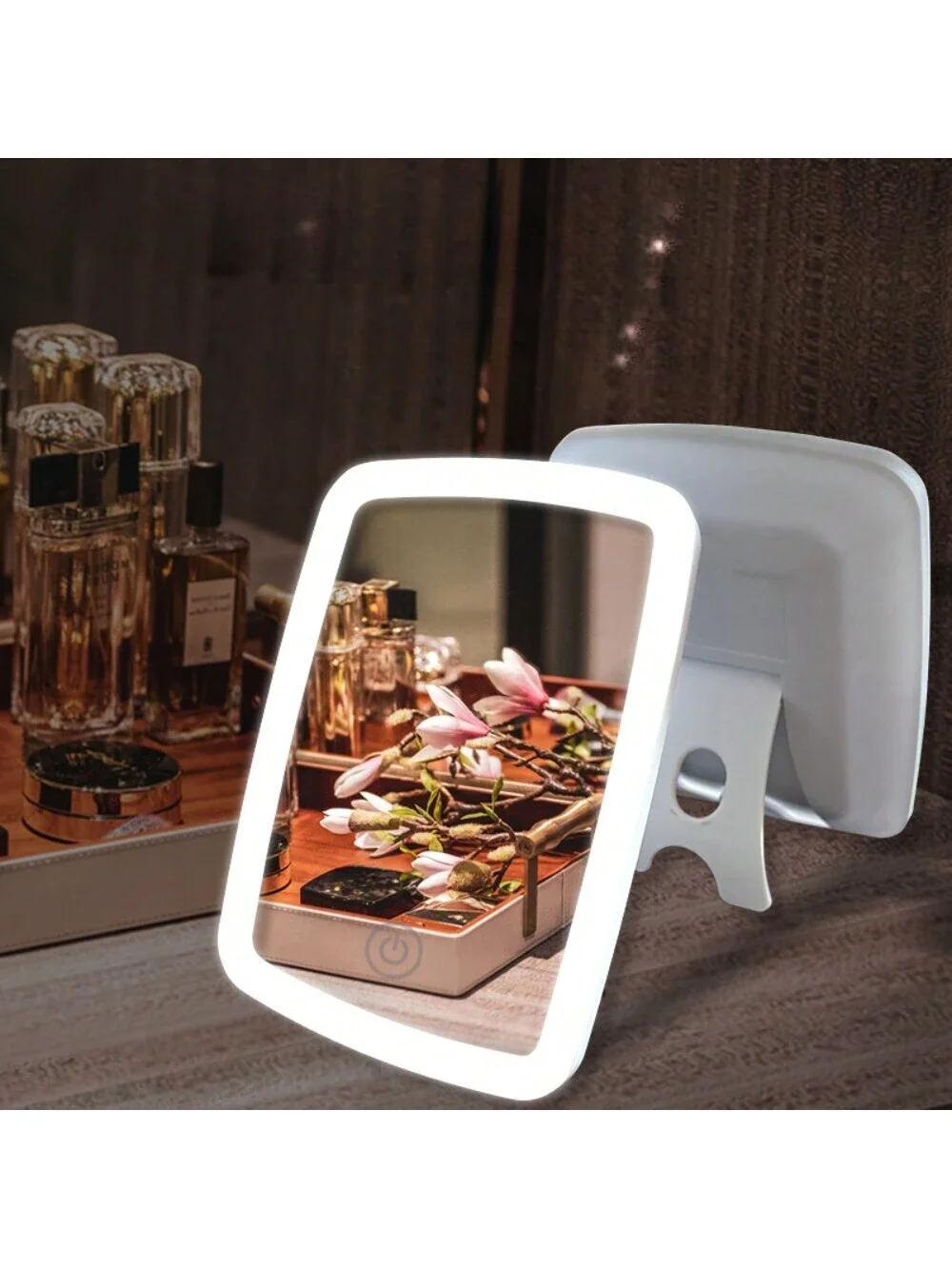 Specchio per trucco a LED con supporto Specchio cosmetico da viaggio quadrato bianco compatto pieghevole da tavolo con luce