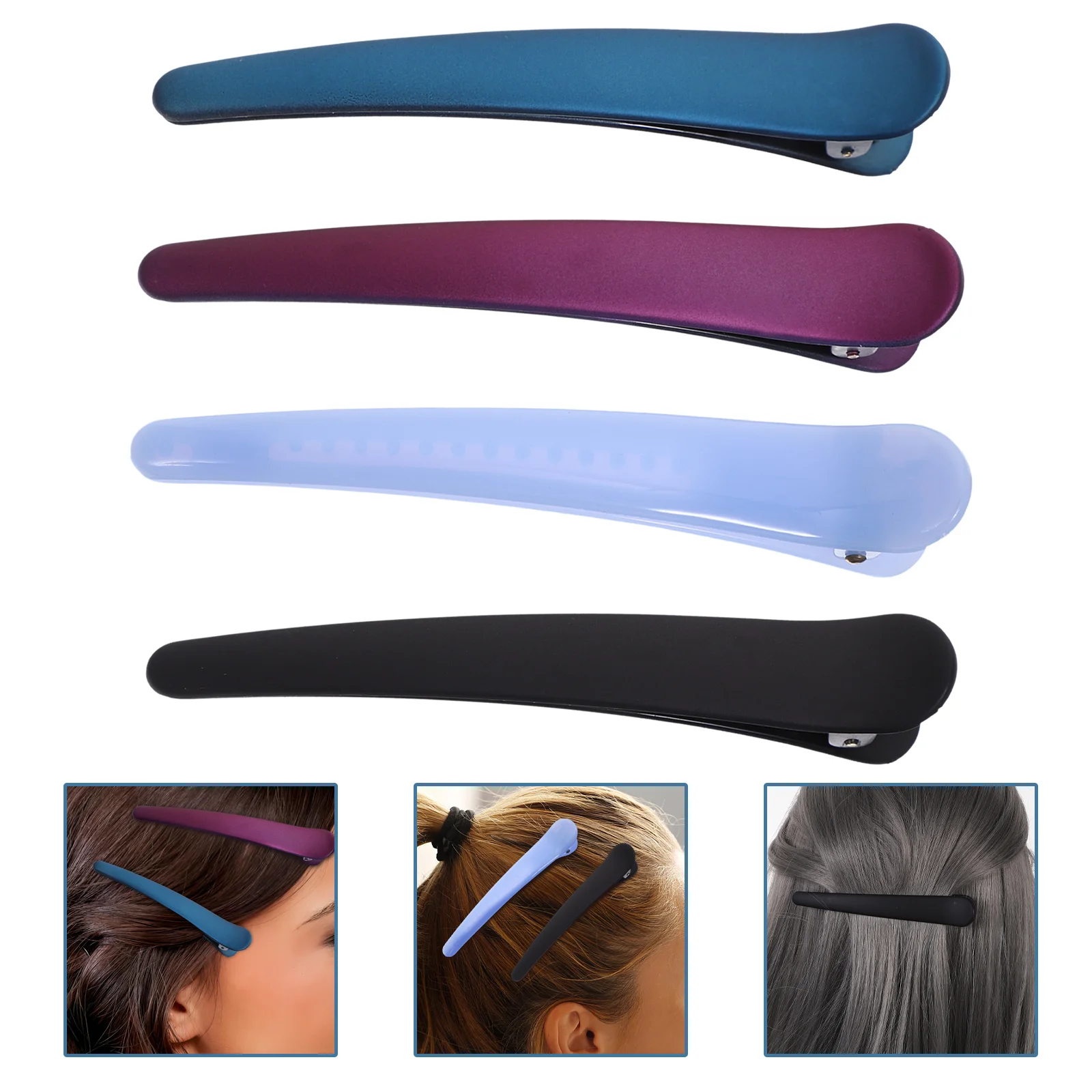 

4Pcs Duckbill Hair Clips Plastic Frosted Glossy Durable Simple Solid Design Party Birthday Christmas Hair Accessories for Women