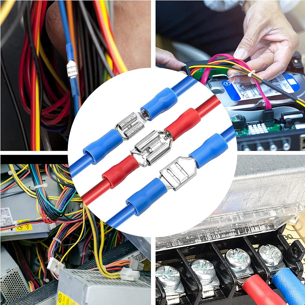 140-teiliges Set Elektrische Kabelverbinder, Isolierte Draht-Crimpklemmen U-Typ Gabel-, Flach- und Ringverbinder, Stecker/Buchse Crimpklemmen – Detail 7