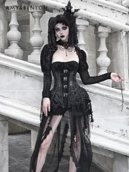 Blood Supply Original Gothic Fishbone Strap Corset Three-piece Sets Subculture Sexy Strapless Sleeveless Top Irregular Mesh Hem