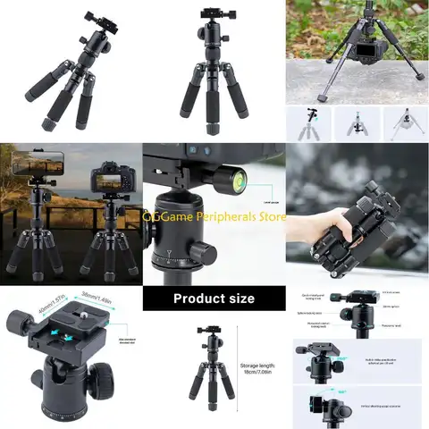 Mini trípode U55B con tornillo liberación rápida 1/4 pulgadas, patas telescópicas 5 niveles, placa liberación rápida