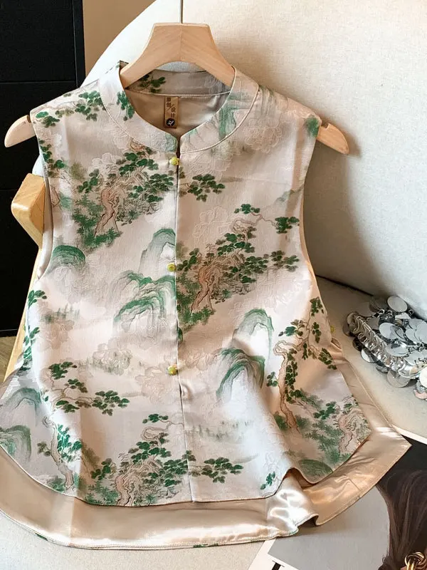

Новый китайский шелковый жилет-кимоно, весенний, высококачественный, из тонкого шелка, в стиле Тан, верхняя одежда, на пуговицах