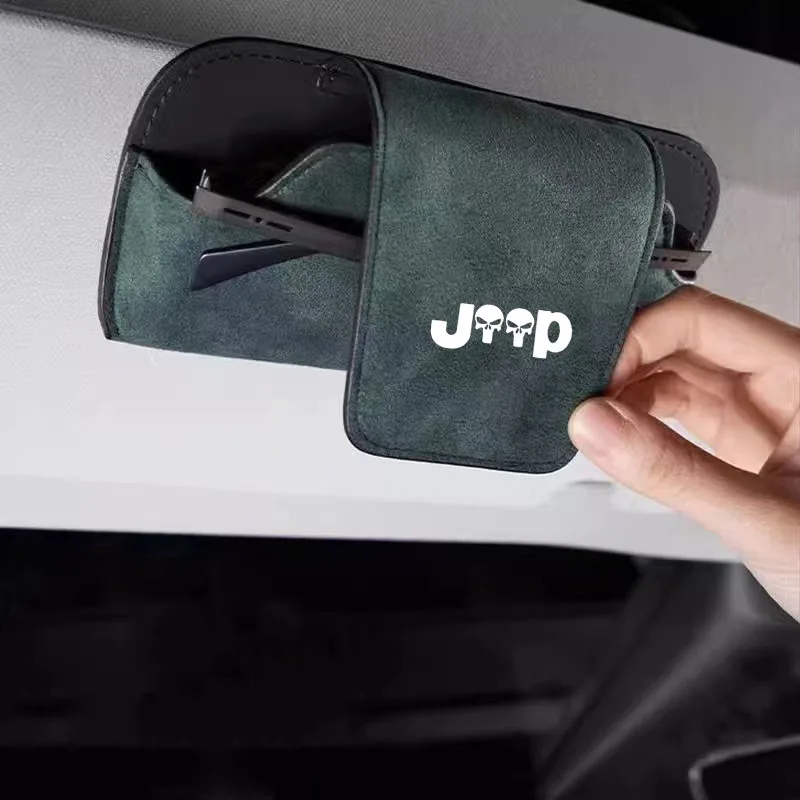 Car Sun Visor Storage Box Storage Bag Glasses Suede Sunglasses Case Holder for Jeep Wrangler JK JL TJ Renegade Grand Cherokee