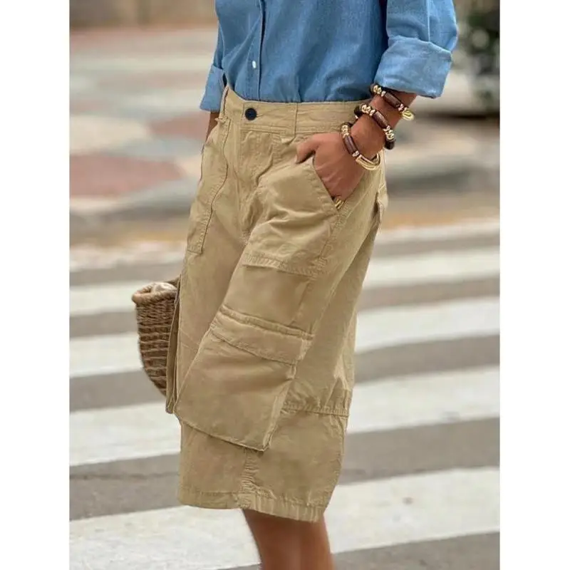

New Z 295 W 62903 Women's Casual Pure Color ket ort Work Trousers Ci Walk Vintage Sle Nine Points Length Polyester