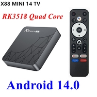 X88 Mini 14 Android 14 TV Box RK3518 Quad Core 2GB RAM 16GB ROM 4K LAN 100M Wifi6 BT 5.0 Voice Remote Media Player Set Top Box