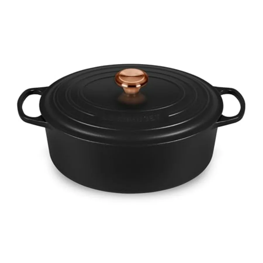 

Signature 8quart Oval Dutch Oven with Copper Knob Enameled Cast Iron Licorice Black