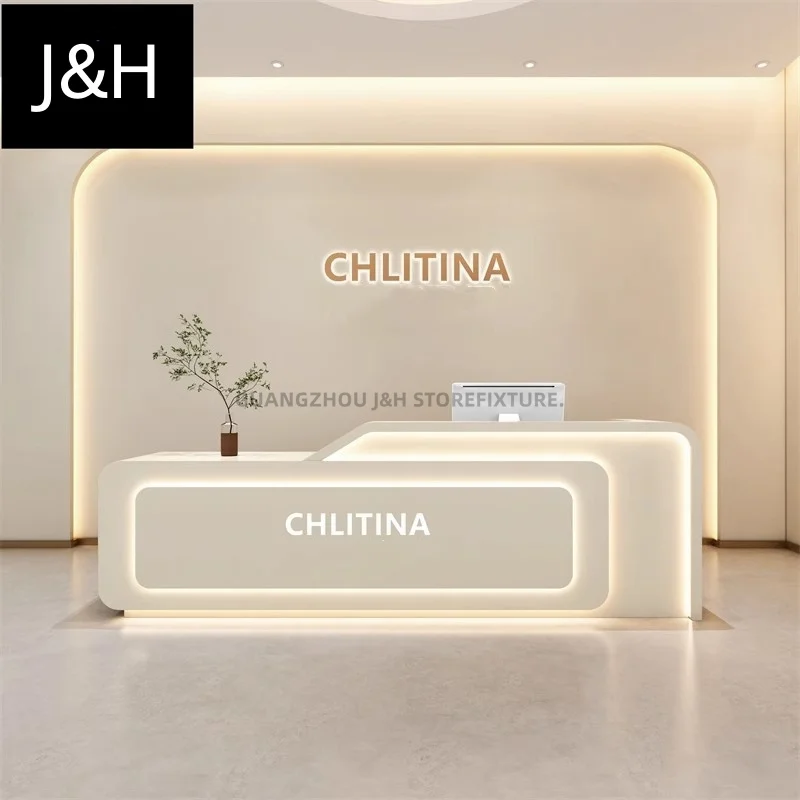 

Custom. Shopping center hotel marble white mdf front register desk table led luxury custom cash wrap checkout counter