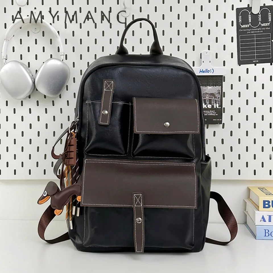 

Luxury Unisex Solid Color Pu Leather Fashion Backpack Large Capacity Multi-Pocket Casual Commute Backpack Student And Travel