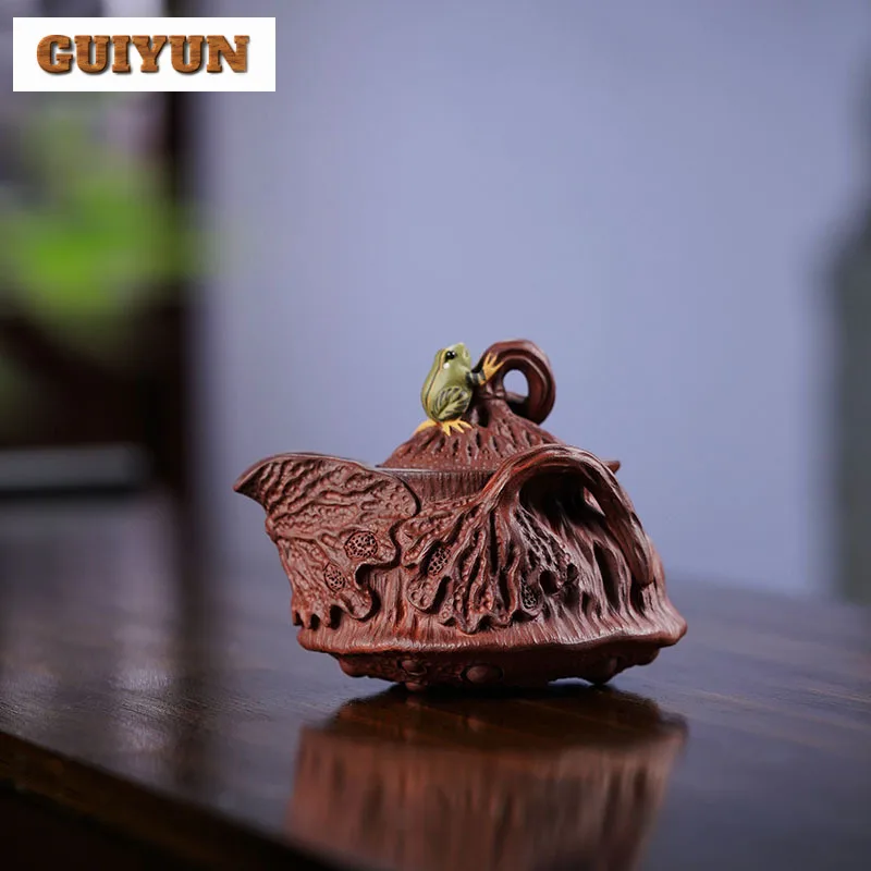 140ml Yixing Purple Clay Teapots Famous Master Handmade Frog Lotus Seed Pot Raw Ore Purple Mud Tea Brewing Kettle Zisha Tea Set