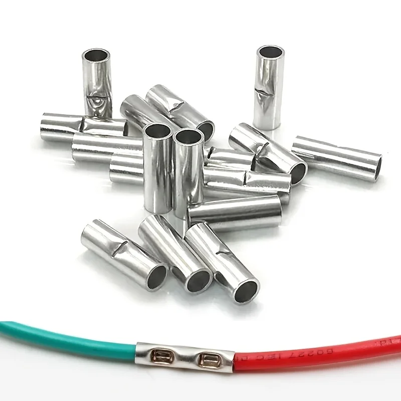 50Pcs/lot Butt Wire Connector AWG 22-8 Pure Copper Tinned Splice Crimp Terminal Sleeve Bare Terminals Crimping Connectors