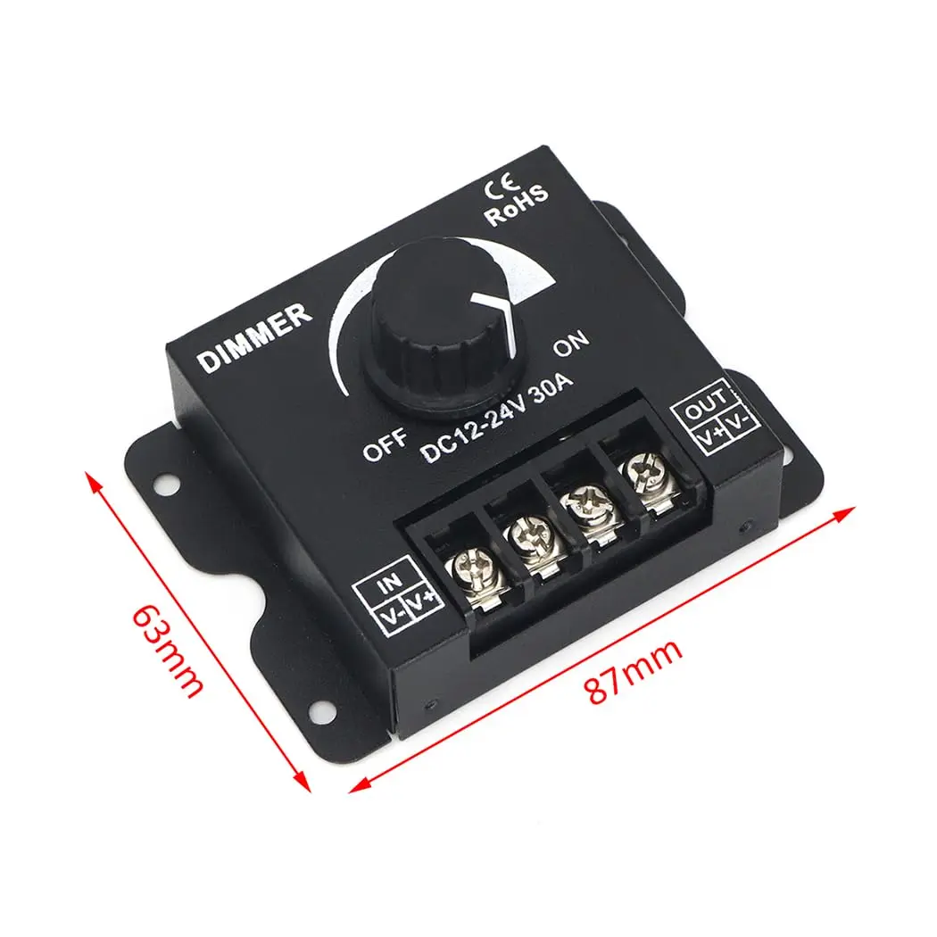 DC 12V-24V LED Dimmer Switch 30A 360W Voltage Regulator Adjustable Controller For 5050 LED Strip Light Lamp LED Dimming Dimmers