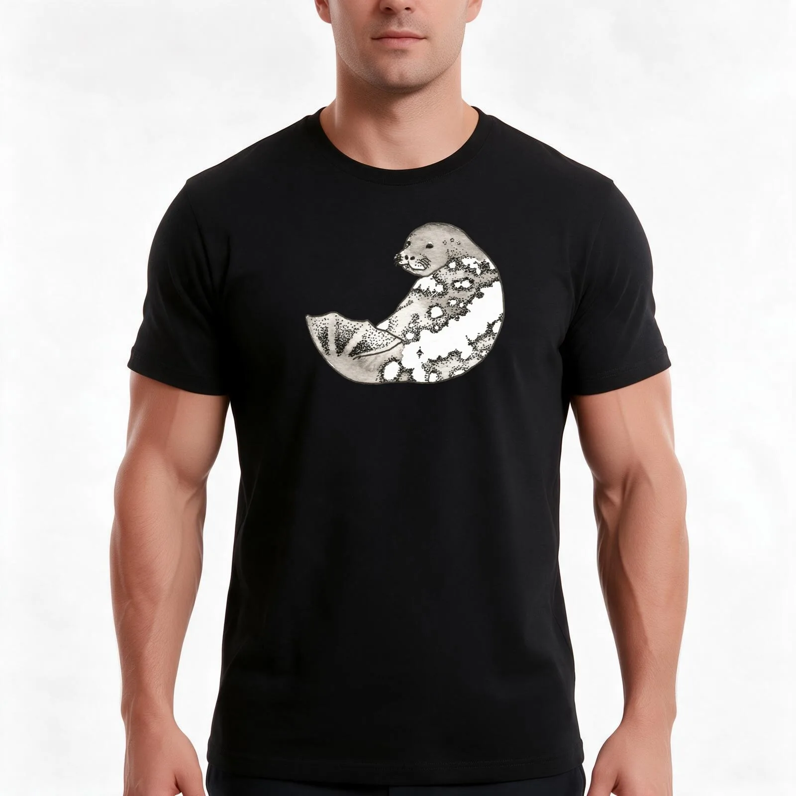 Watercolor Saimaa Ringed Seal T-Shirt, Summer Casual Cotton Tee, Oversized Streetwear Tops, Vintage Graphic Print, 100% Cotton
