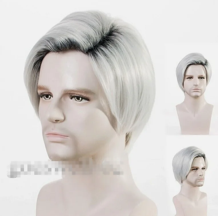 Man Gray Short Hair Synthetic Wig Young Natural Party Cosplay Hairstyle Toupee