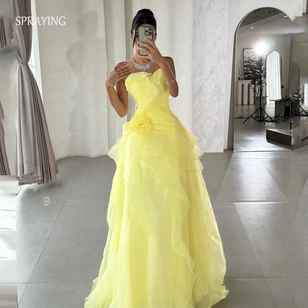 SPRAYING élégant Organza jaune robe de soirée chérie plissée robe de soirée dubaï Arabo une ligne longue robe d'événement formel personnalisé