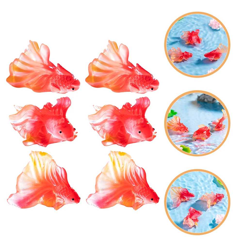 

6 Pcs Micro Landscape Goldfish Artificial Model Decorate Fishing Figurines Ornaments Resin Animal Statue