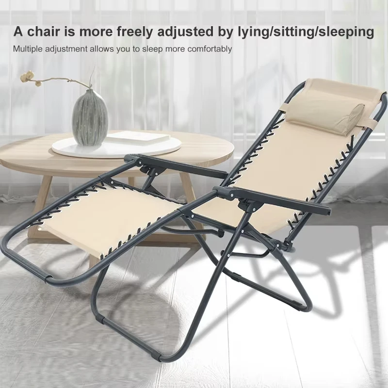 كرسي قيلولة معدني قابل للطي للمكتب والشرفة للاسترخاء الترفيهي لشخص كسول مع مسند ظهر وسرير قيلولة خارجي #5