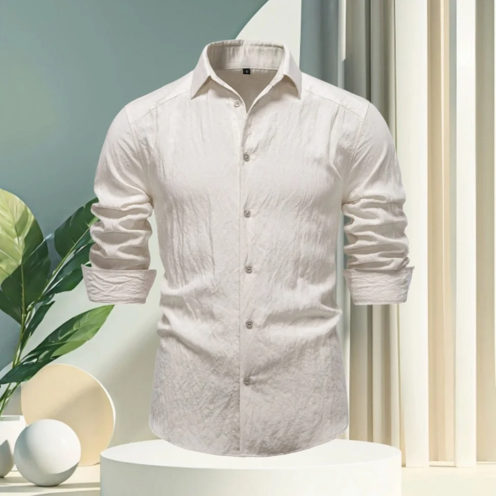 

Men's new spring-autumn business collar shirt, casual and versatile, classic style, wrinkled appearance, long-sleeved shirt